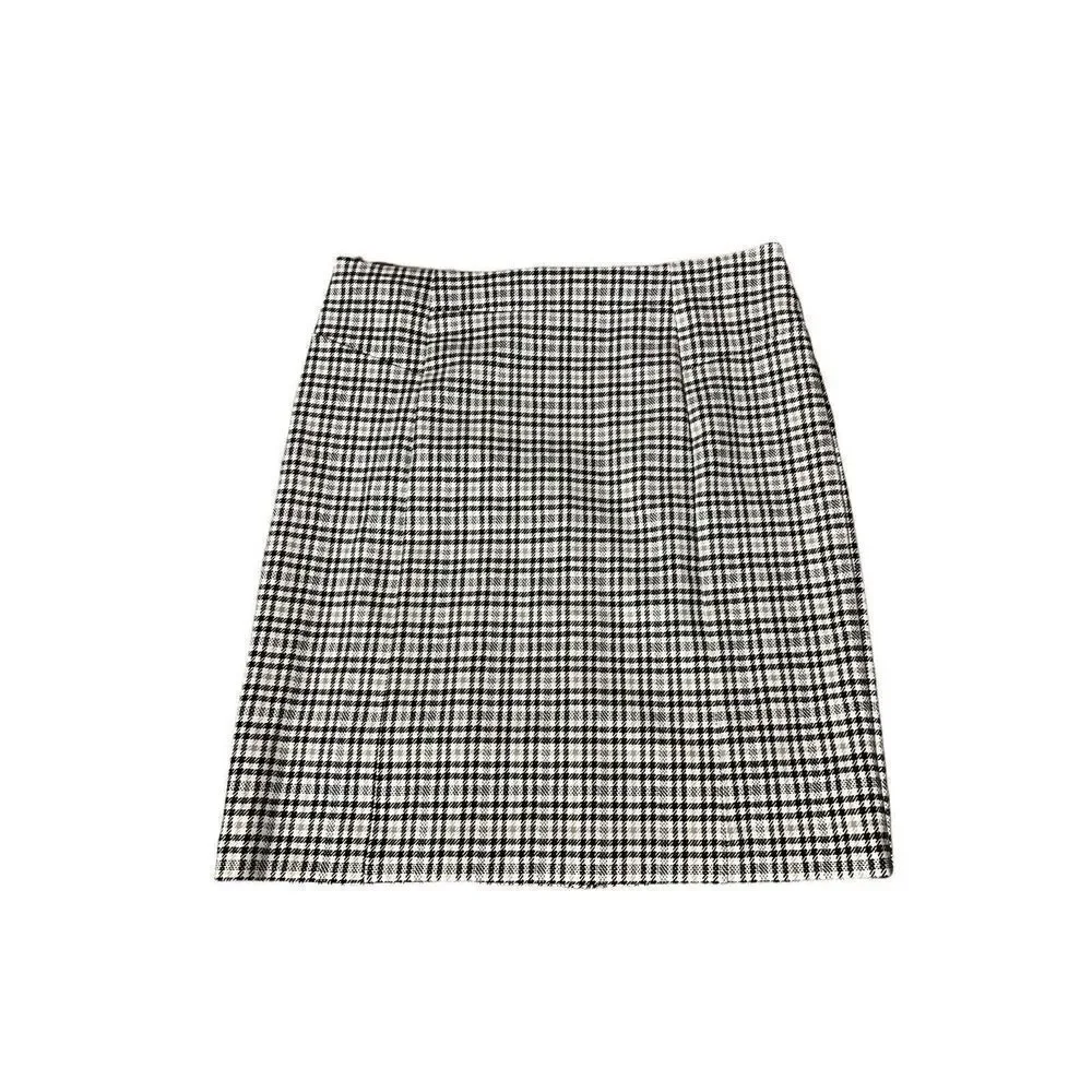 Michael Kors Lined A Line Skirt Size L Large Black White Plaid Rear Zip Business